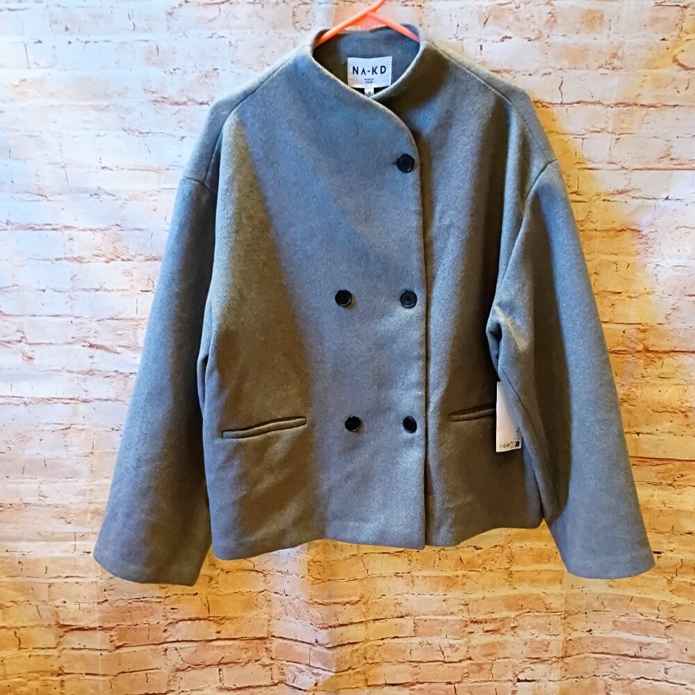 NWT NA-KD  Double Breasted Grey Short Jacket M/38 - Picture 2 of 6